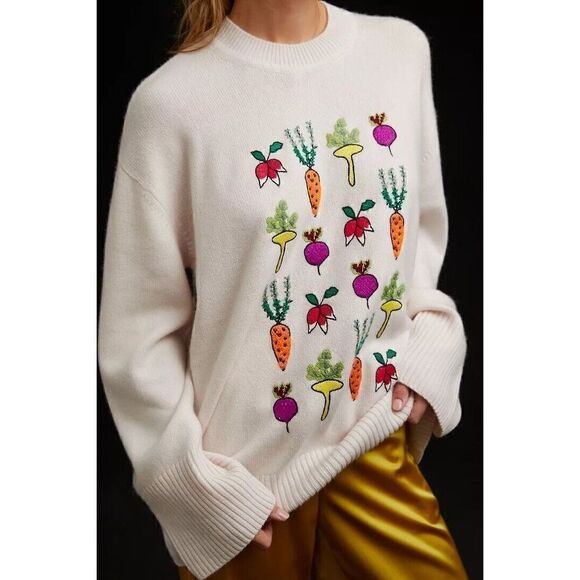 Anthropologie Kerri Rosenthal Cashmere Sweater Maggie Good Roots Pearl MED NEW - Picture 3 of 7